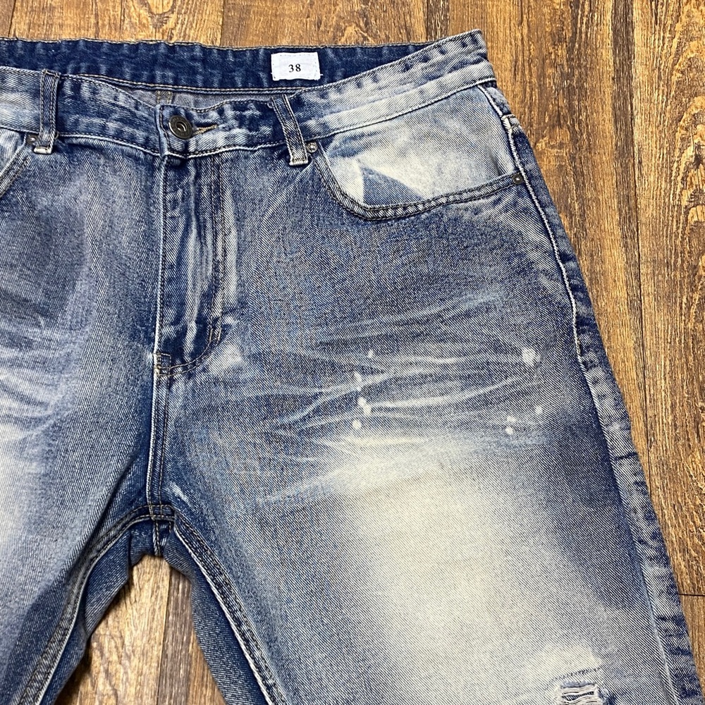 Smoke Rise size 38 Distressed destroyed bleach wash‎ Blue Denim Shorts cotton - Picture 5 of 13
